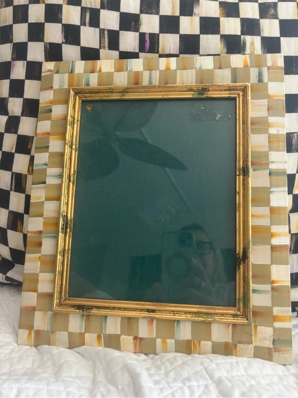 MacKenzie-Childs parchment frame in Gold, Cream, Tan and Green parchment design